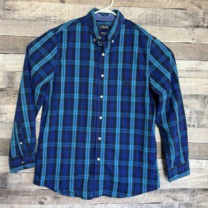 Chaps Mens Sz M Blue Plaid Button Up Lightweight Easy Care Stretch Casual